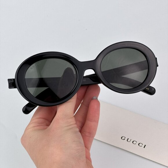 Gucci GG1722SA 001 BRAND NEW Sunglasses Shiny Black Grey Unisex Oval - Picture 1 of 10